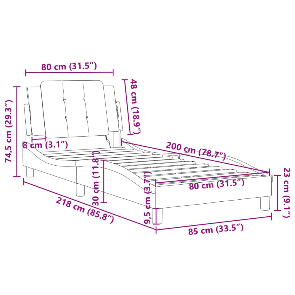 vidaXL Πλαίσιο Κρεβατιού με LED Καφέ 80x200 εκ. Συνθετικό Δέρμα