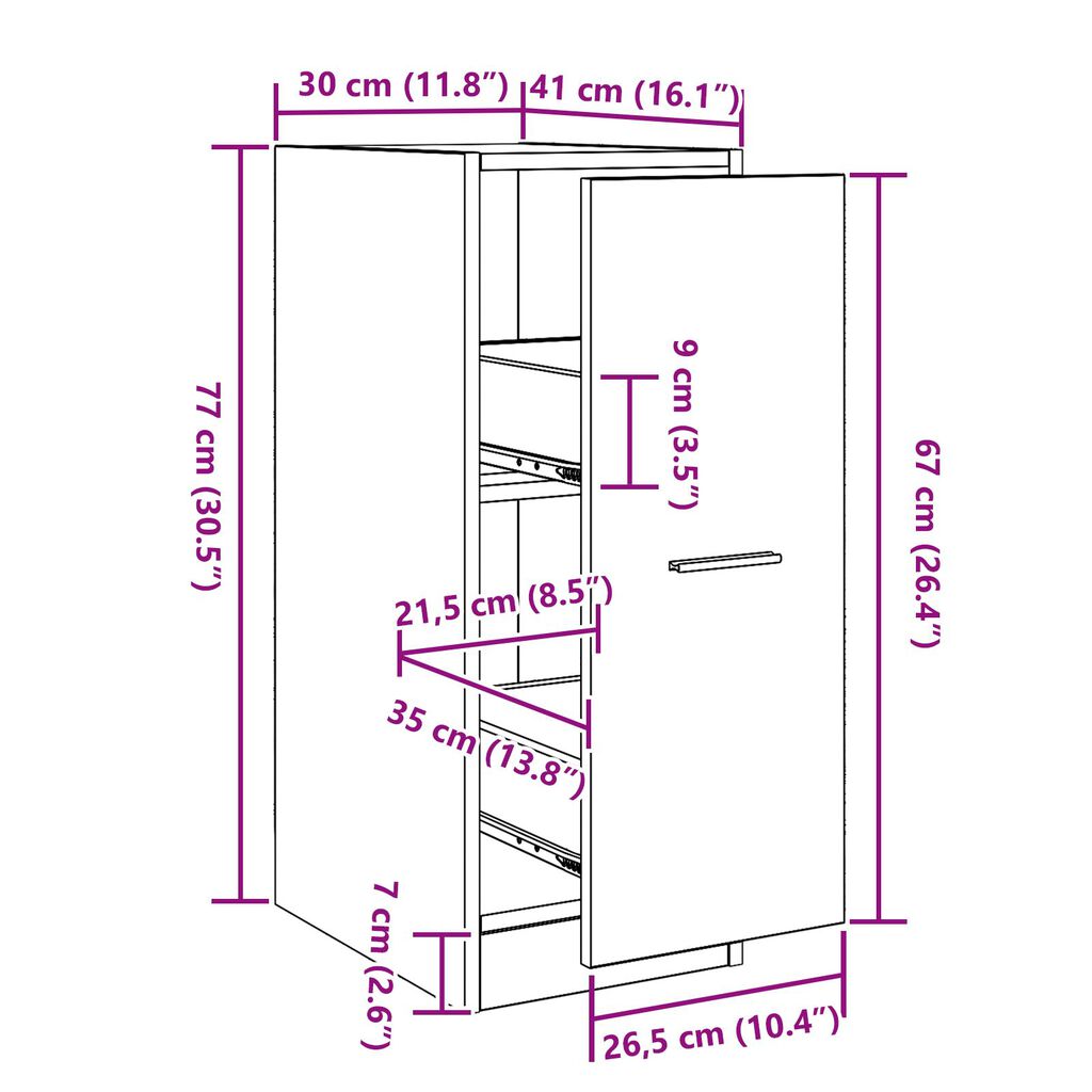 vidaXL Φαρμακοποιός Ντουλάπα Μαύρη Δρυς 30x41x77,5 εκ Επεξεργασμένο Ξύλο