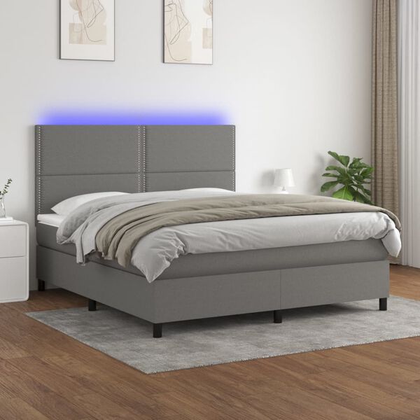 vidaXL &Kappa;&rho;&epsilon;&beta;ά&tau;&iota; Boxspring &mu;&epsilon; &Sigma;&tau;&rho;ώ&mu;&alpha; & LED &Sigma;&kappa;.&Gamma;&kappa;&rho;&iota; 160x200 &epsilon;&kappa; &Upsilon;&phi;&alpha;&sigma;&mu;ά&tau;&iota;&nu;&omicron;