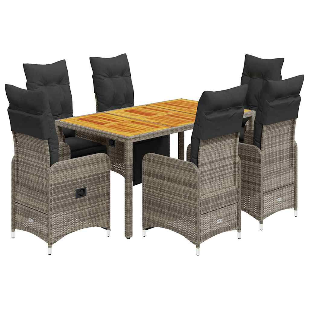 vidaXL Σετ Επίπλων Bistro Κήπου 7 τεμ. Γκρι Συνθετ. Ρατάν με Μαξιλάρια