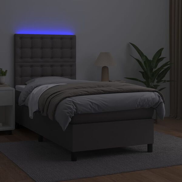 vidaXL Κρεβάτι Boxspring με Στρώμα & LED Γκρι 80x200 εκ. Συνθ. Δέρμα