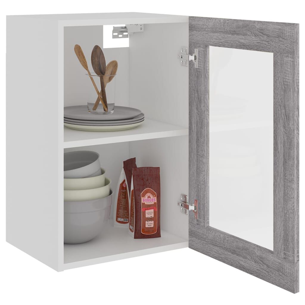 vidaXL Κρεμαστό Ντουλάπι Γυάλινο Lyon Γκρι Sonoma 40x31x60εκ.
