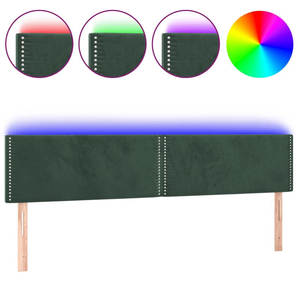 vidaXL Κεφαλάρι Κρεβατιού LED Σκούρο Πράσινο 160x5x78/88 εκ. Βελούδινο