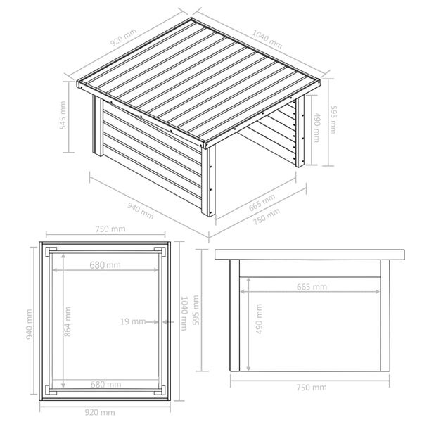 vidaXL Στέγαστρο Χλοοκοπτικού 92x104x59,5 εκ/19 χιλ. Μασίφ Ξύλο Πεύκου