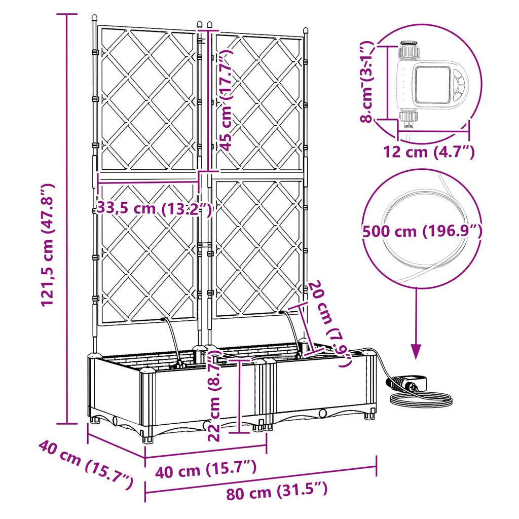 vidaXL Ζαρντινιέρες κήπου Μαύρο 80 x 40 x 126 cm Ατσάλι