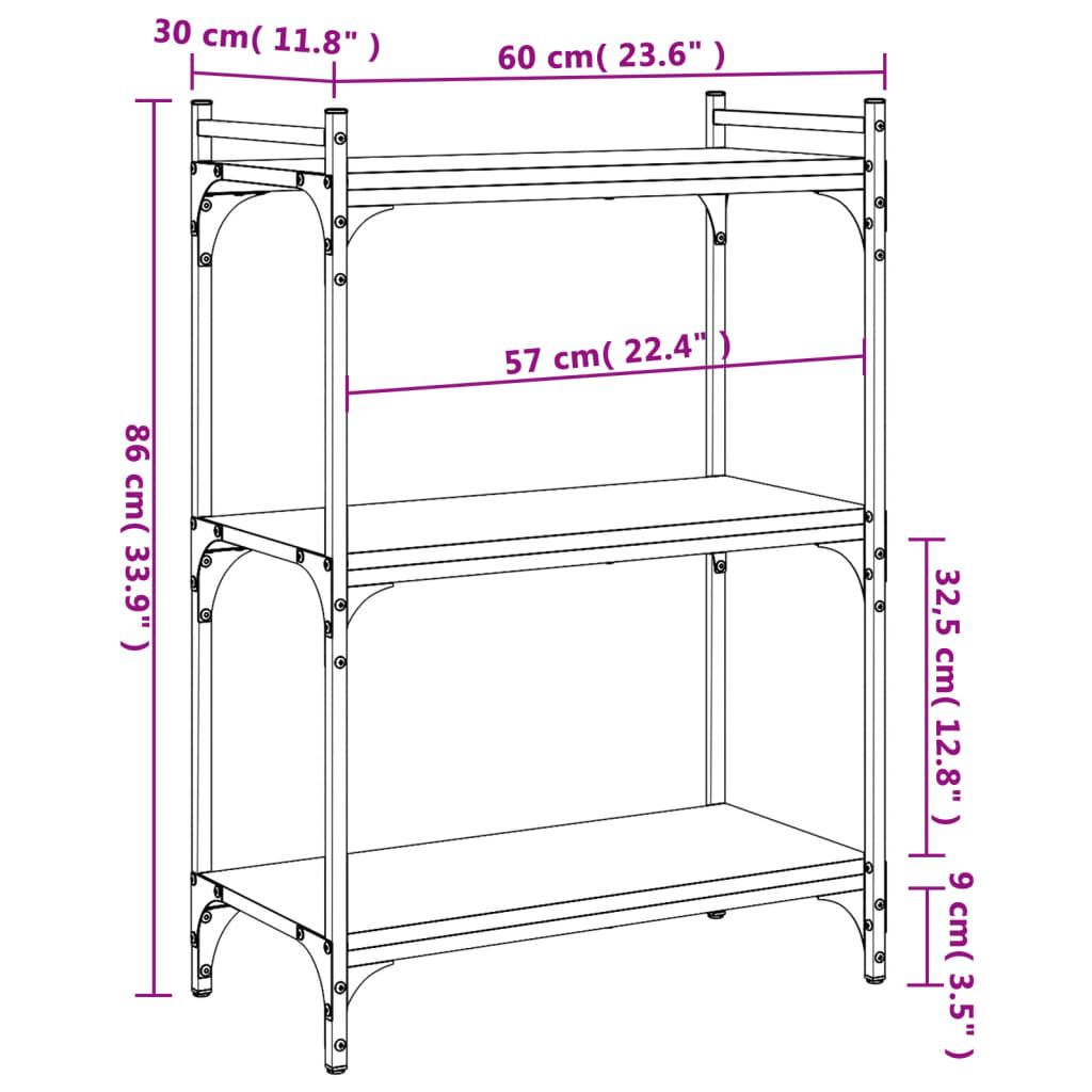 vidaXL Βιβλιοθήκη 3 Επιπέδων Γκρι Sonoma 60x30x86 εκ. Επεξεργ. Ξύλο
