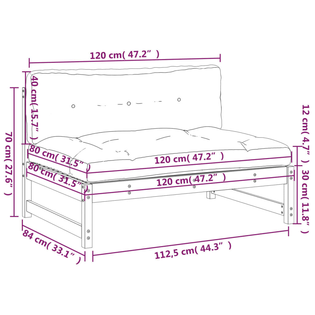 vidaXL Καναπές Κήπου Μεσαίος 120 x 80 εκ. από Μασίφ Ξύλο Πεύκου