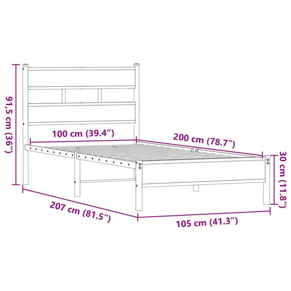 vidaXL Πλαίσιο Κρεβατιού Καφέ Δρυς 100x200 εκ. Επεξεργασμένο Ξύλο