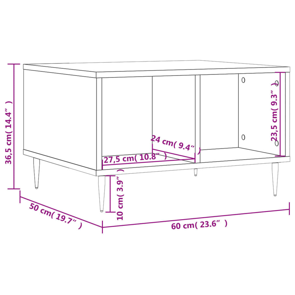 vidaXL Τραπεζάκι Σαλονιού Γκρι Sonoma 60x50x36,5εκ. Επεξεργασμένο Ξύλο