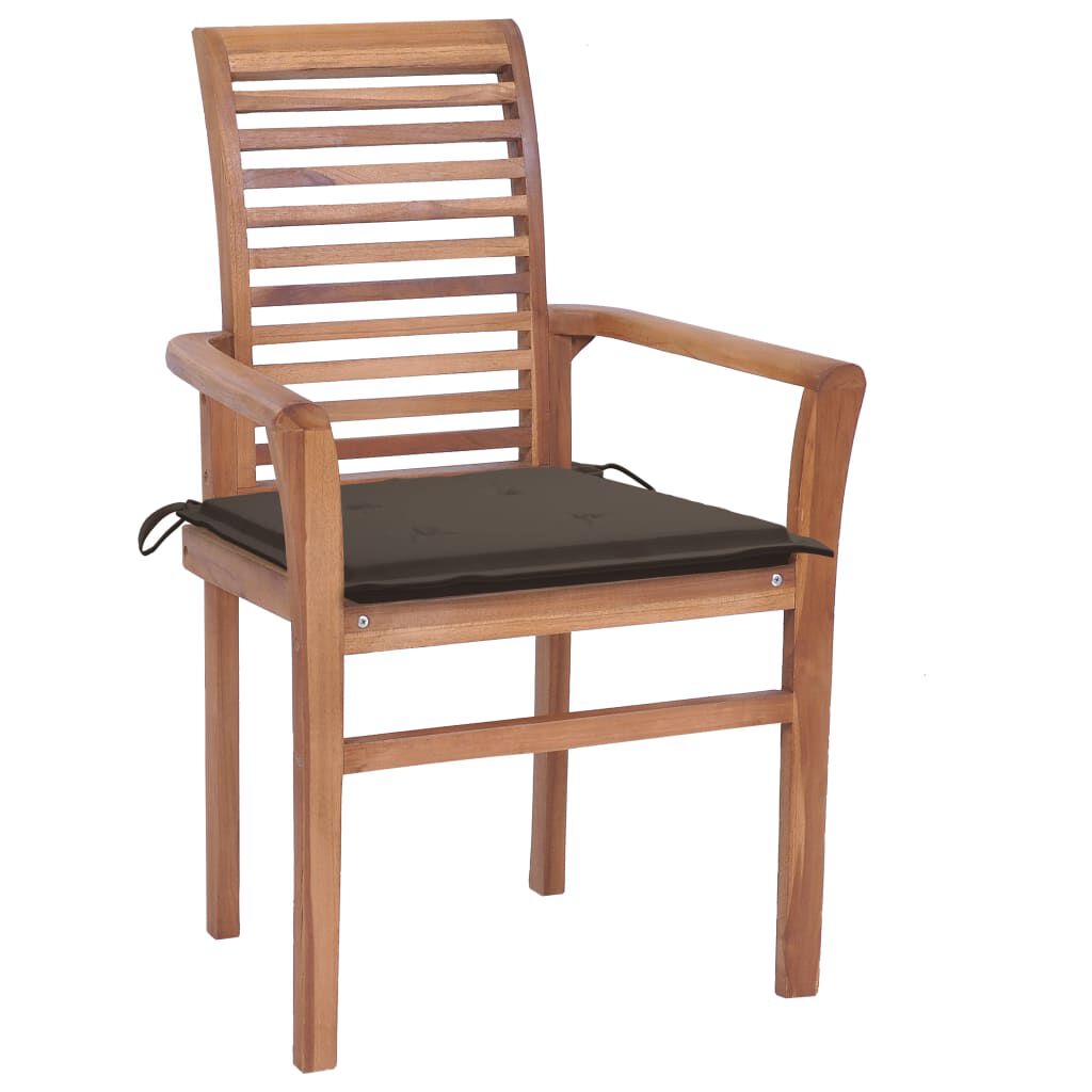 vidaXL Καρέκλες Τραπεζαρίας 2 τεμ. Μασίφ Ξύλο Teak με Taupe Μαξιλάρια