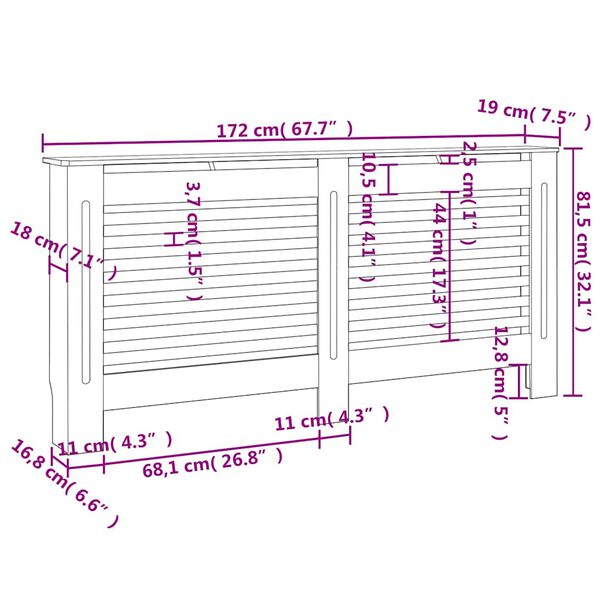 vidaXL Κάλυμμα Καλοριφέρ Λευκό 172 x 19 x 81,5 εκ. από MDF