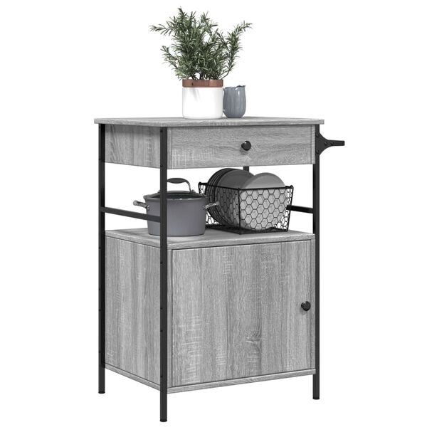 vidaXL Τρόλεϊ Κουζίνας Sonoma Γκρι 56x43x89,5 εκ. Επεξεργασμένο Ξύλο