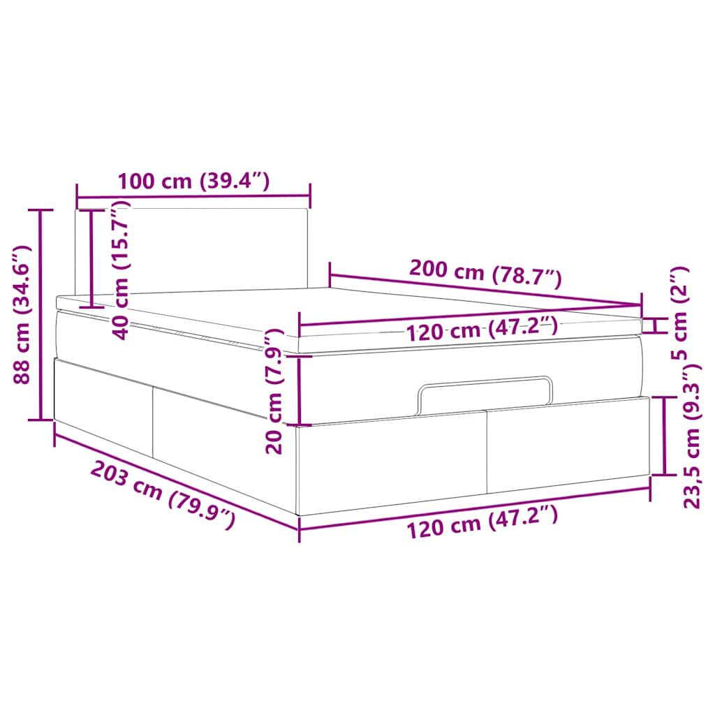 vidaXL Οθωμανικό κρεβάτι με στρώμα & LEDs Μαύρο 120x200cm Velvet