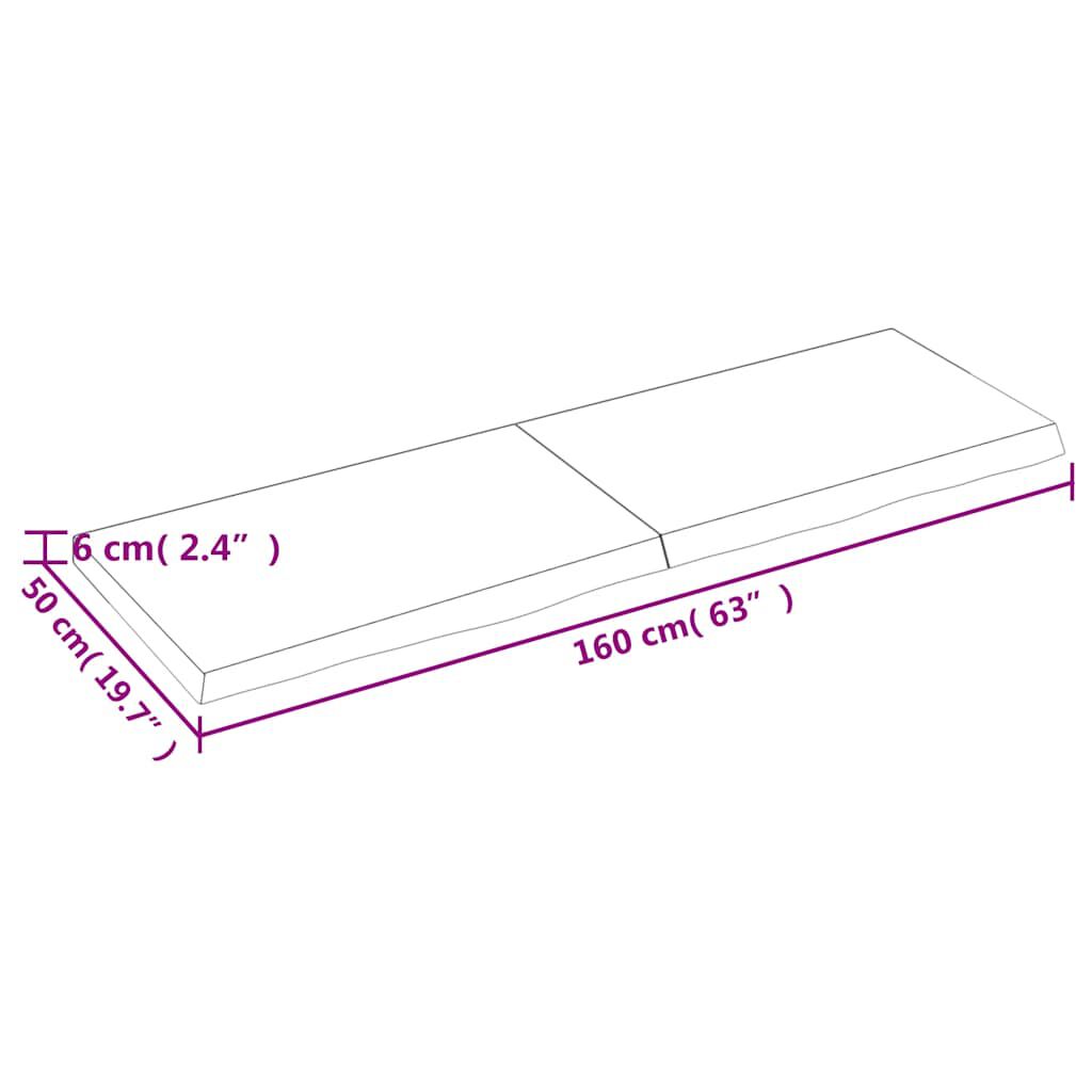 vidaXL Ράφι Τοίχου Ανοιχτό Καφέ 160x50x(2-6)εκ. Επεξ. Μασίφ Ξύλο Δρυός
