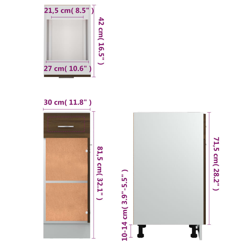 vidaXL Έπιπλο Με Συρτάρι Lyon Καφέ Δρυς 30 x 46 x 81,5εκ.