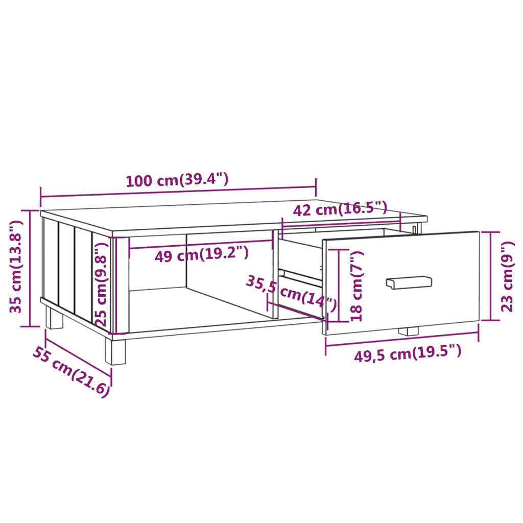 vidaXL Τραπεζάκι Σαλονιού HAMAR Λευκό 100x55x35 εκ. Μασίφ Ξύλο Πεύκου