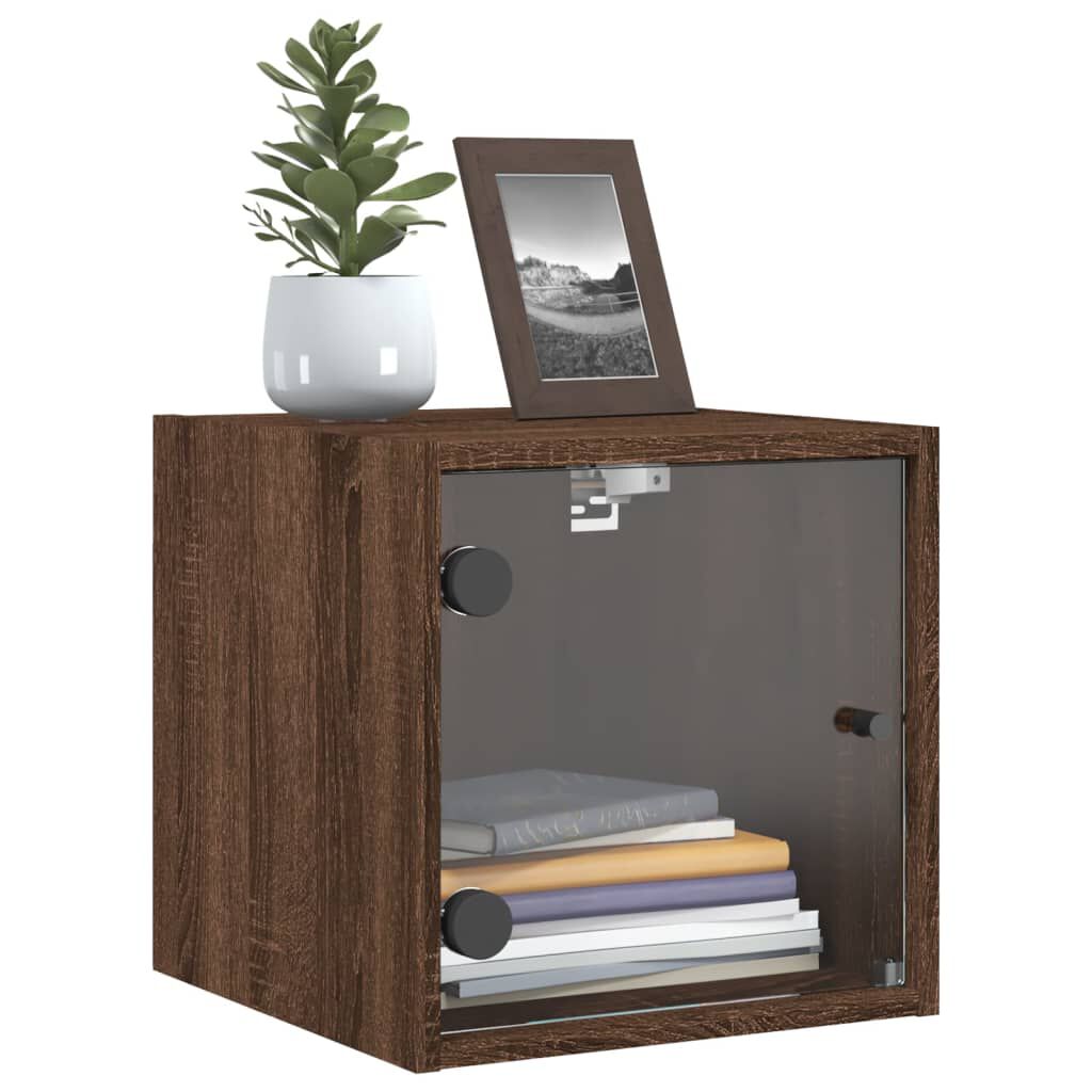 vidaXL Κομοδίνα 2 τεμ. Καφέ Δρυς 35x37x35 εκ. με Γυάλινες Πόρτες