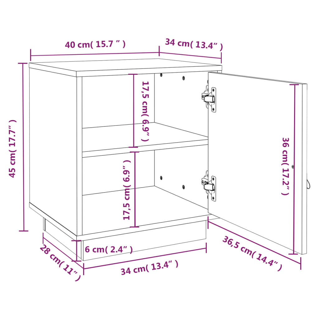 vidaXL Κομοδίνο Γκρι 40 x 34 x 45 εκ. από Μασίφ Ξύλο Πεύκου