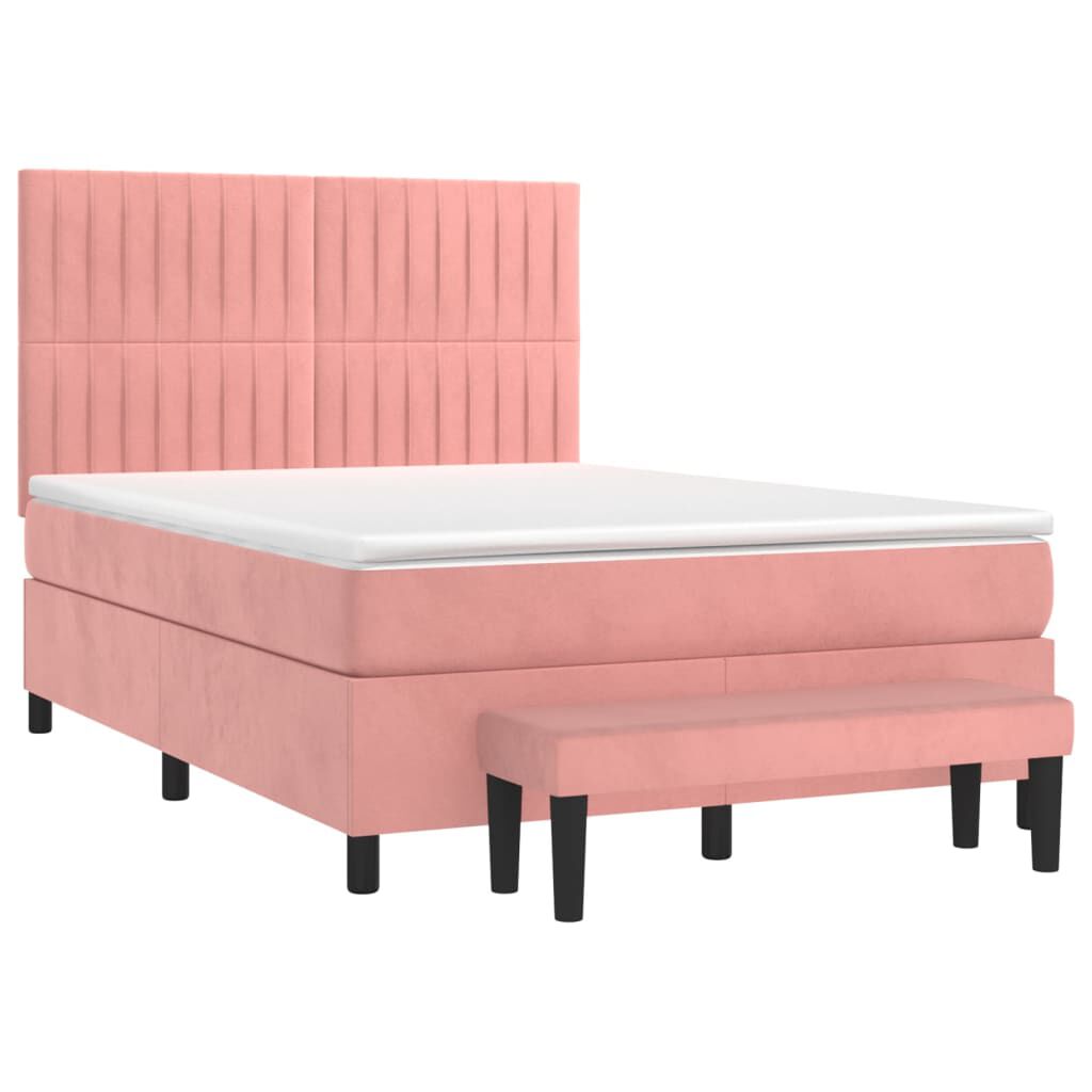 vidaXL Κρεβάτι Boxspring με Στρώμα Ροζ 140x200 εκ. Βελούδινο