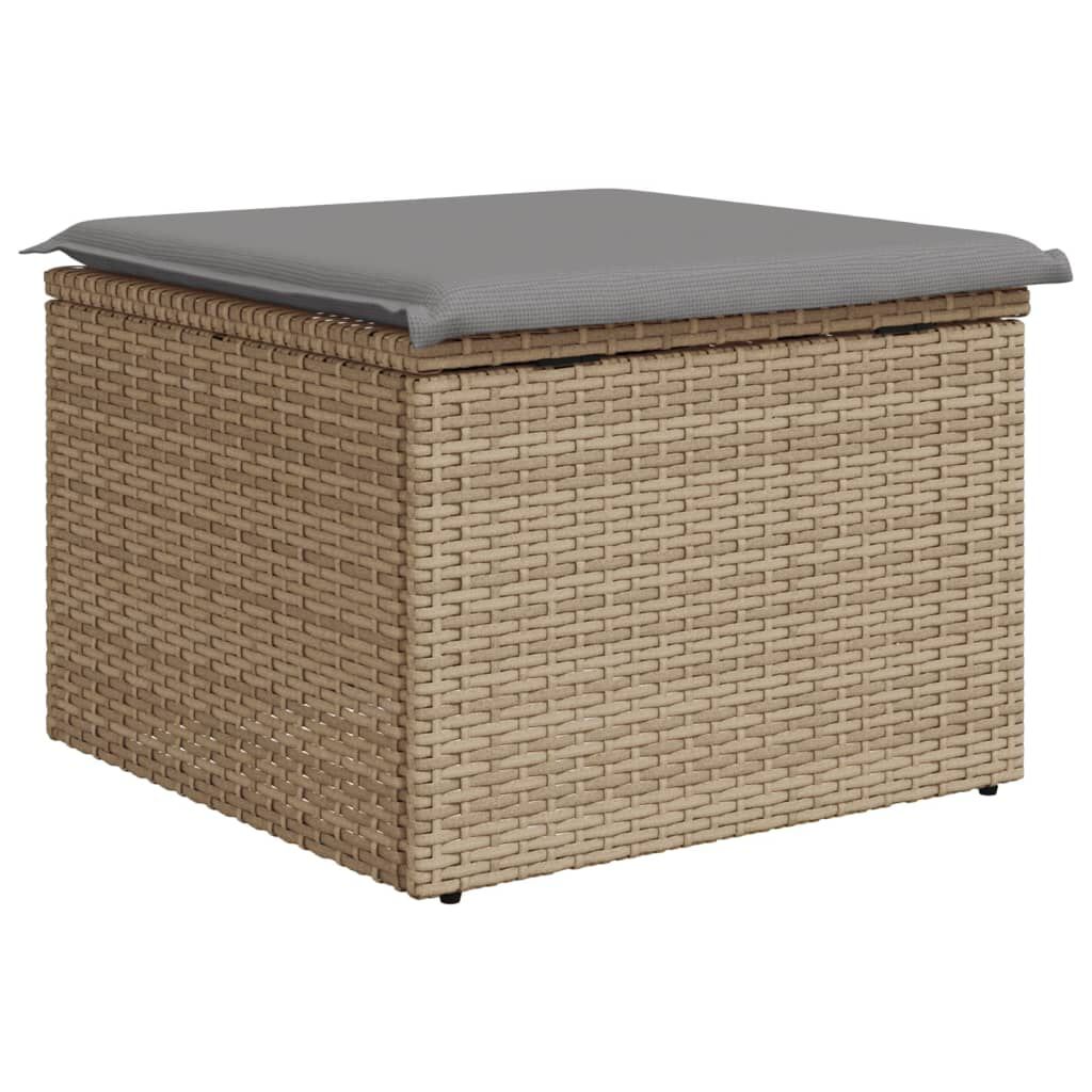 vidaXL Υποπόδιο Κήπου Μπεζ 55x55x37 εκ. Συνθετικό Ρατάν με Μαξιλάρι