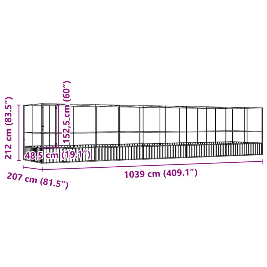vidaXL Κλουβί με Επέκταση Ασημένιο 1039x207x212 εκ. Ατσάλινο