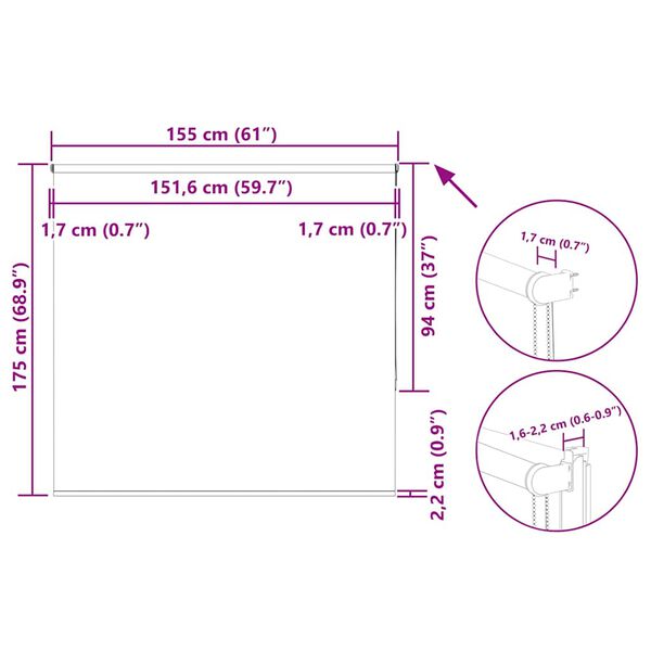 vidaXL Roller Blind Blackout Μαύρο 155x175 cm Πλάτος υφάσματος 151,6cm