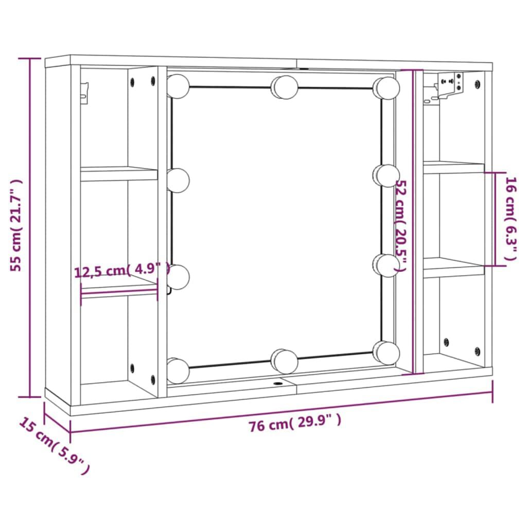 vidaXL Έπιπλο Καθρέπτη με LED Γκρι Sonoma 76 x 15 x 55 εκ.