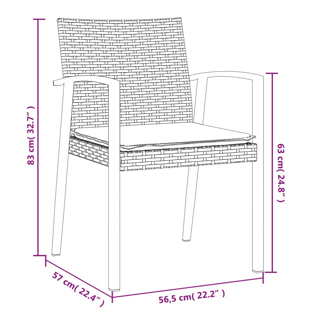 vidaXL Καρέκλες Κήπου 2 τεμ. Μαύρο 56,5x57x83 εκ Συνθ. Ρατάν&Μαξιλάρια