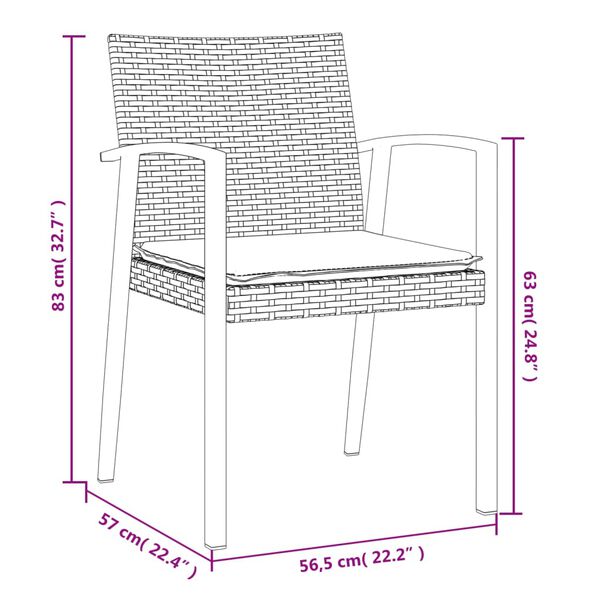vidaXL Καρέκλες Κήπου 2 τεμ. Μαύρο 56,5x57x83 εκ Συνθ. Ρατάν&Μαξιλάρια