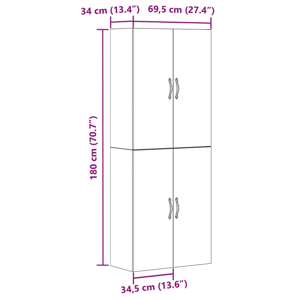 vidaXL Ντουλάπες 2 τμχ Μαύρος Δρυς 69,5x34x180 εκ Επεξεργασμένο ξύλο
