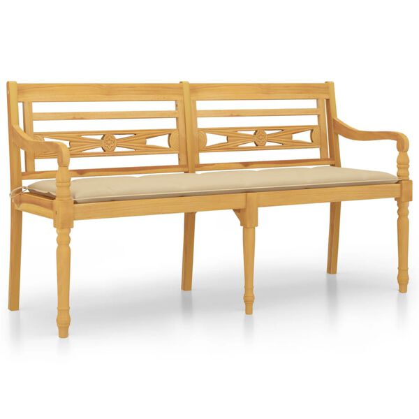 vidaXL Παγκάκι Batavia 150 εκ. από Μασίφ Ξύλο Teak με Μπεζ Μαξιλάρι