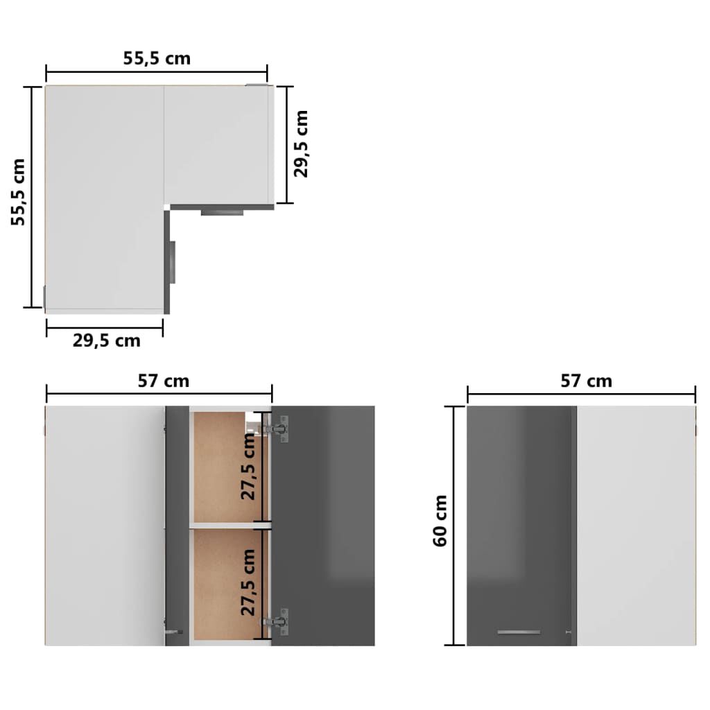 vidaXL Ντουλάπι Γωνία Κρεμαστό Lyon Γυαλ. Γκρι 57x57x60εκ. από