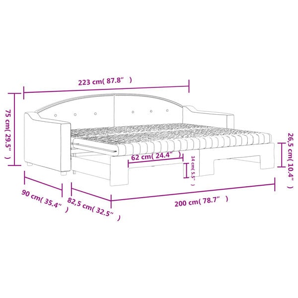 vidaXL Καναπές Κρεβάτι Συρόμενος Μαύρο 80x200 εκ. Υφασμάτινος Στρώματα
