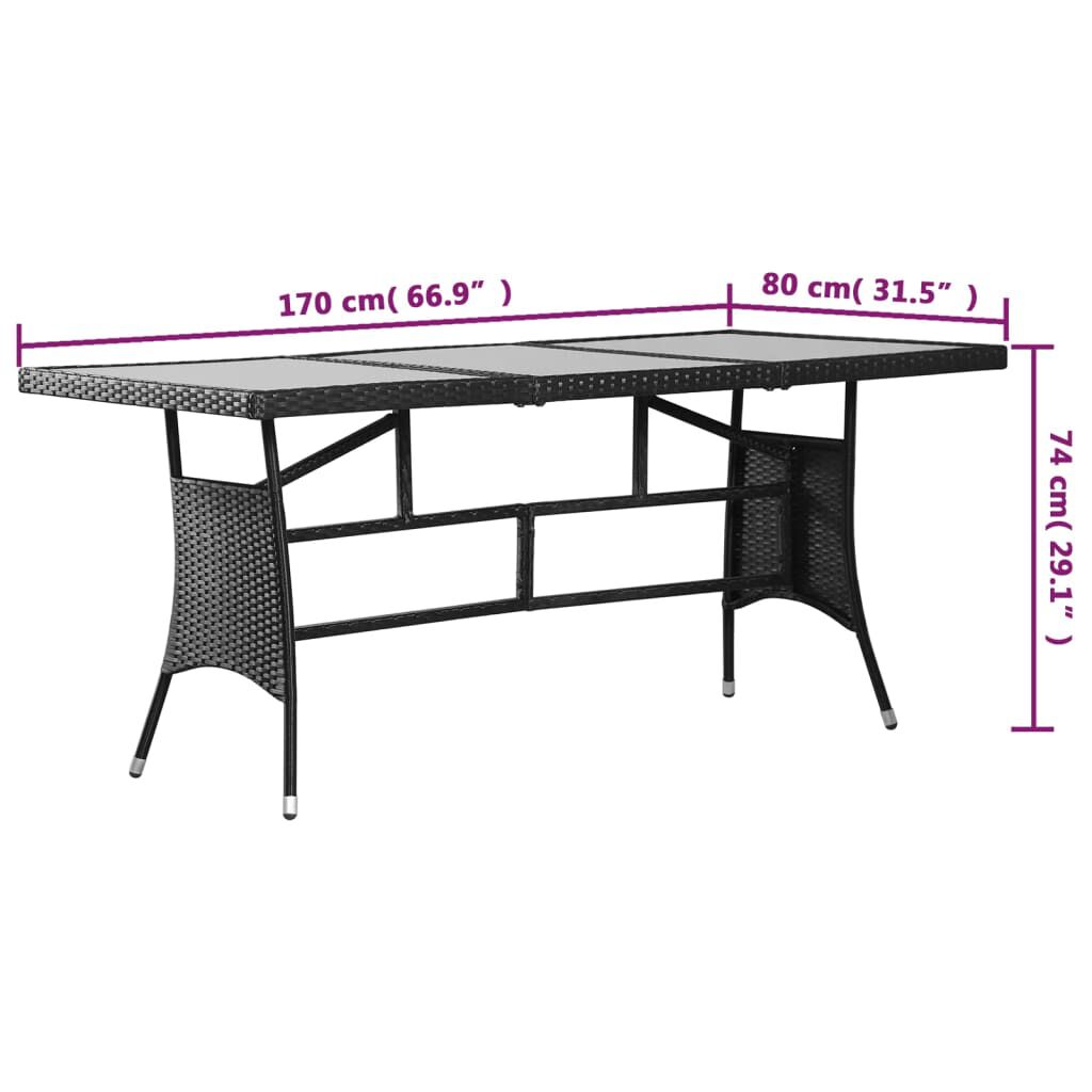 vidaXL Τραπέζι Κήπου Μαύρο 170 x 80 x 74 εκ. από Συνθετικό Ρατάν