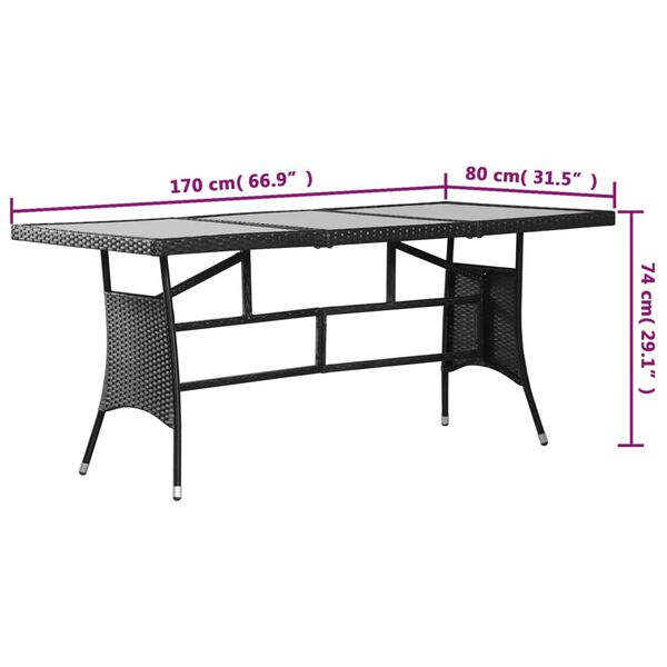 vidaXL Τραπέζι Κήπου Μαύρο 170 x 80 x 74 εκ. από Συνθετικό Ρατάν