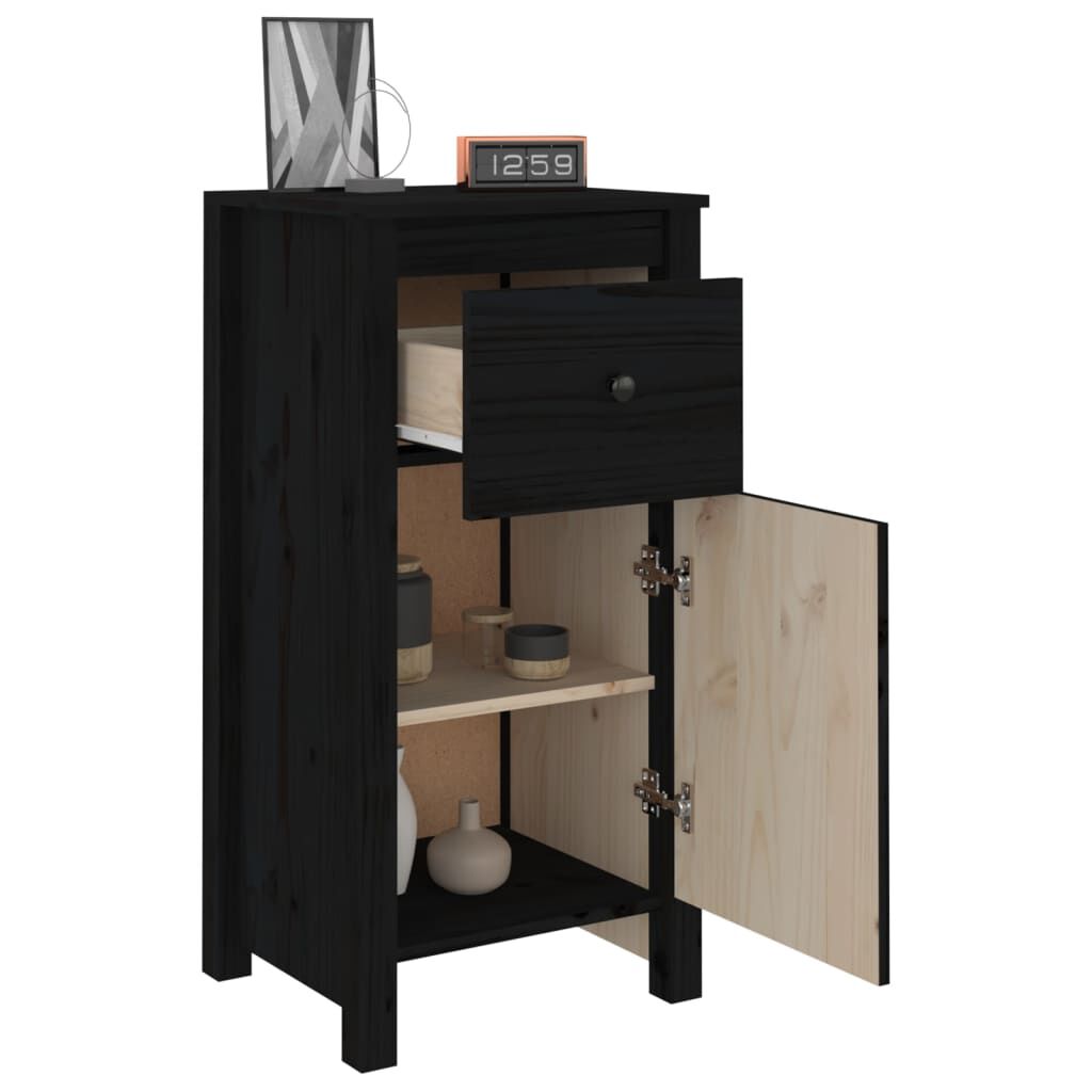 vidaXL Ντουλάπι Μαύρος 40x35x80 εκ. από Μασίφ Ξύλο Πεύκου