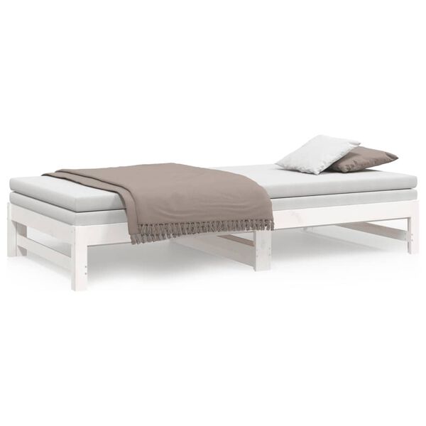 vidaXL Καναπές Κρεβάτι Συρόμενος Λευκός 2x(90x200) εκ. Μασίφ Πεύκο