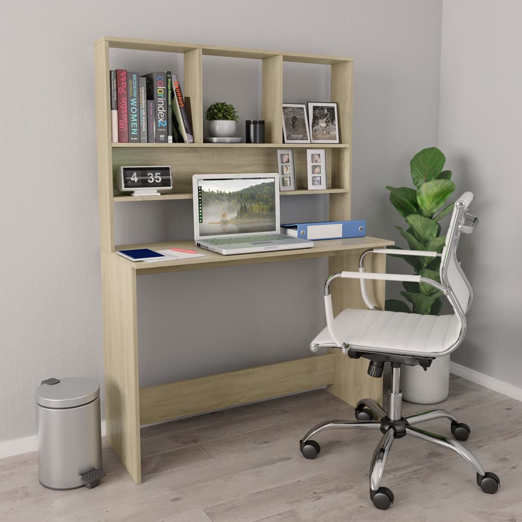 vidaXL Γραφείο με Ράφια Sonoma Δρυς 110x45x157 εκ. από Μοριοσανίδα