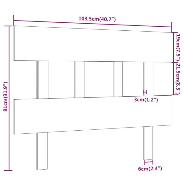vidaXL Κεφαλάρι Κρεβατιού Μελί 103,5x3x81 εκ. Μασίφ Ξύλο Πεύκου