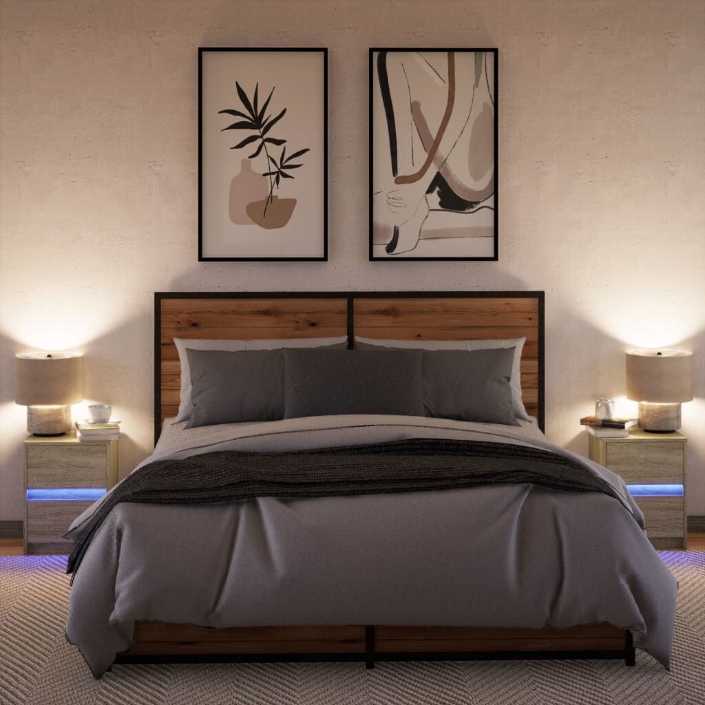 vidaXL Κομοδίνα με Φώτα LED 2 τεμ. Sonoma Δρυς από Επεξεργασμένο Ξύλο