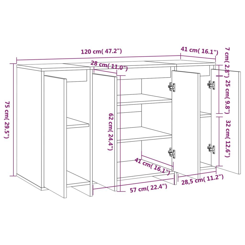 vidaXL Βοηθητικό Ντουλάπι Sonoma Δρυς 120x41x75εκ Επεξεργασμένο Ξύλο