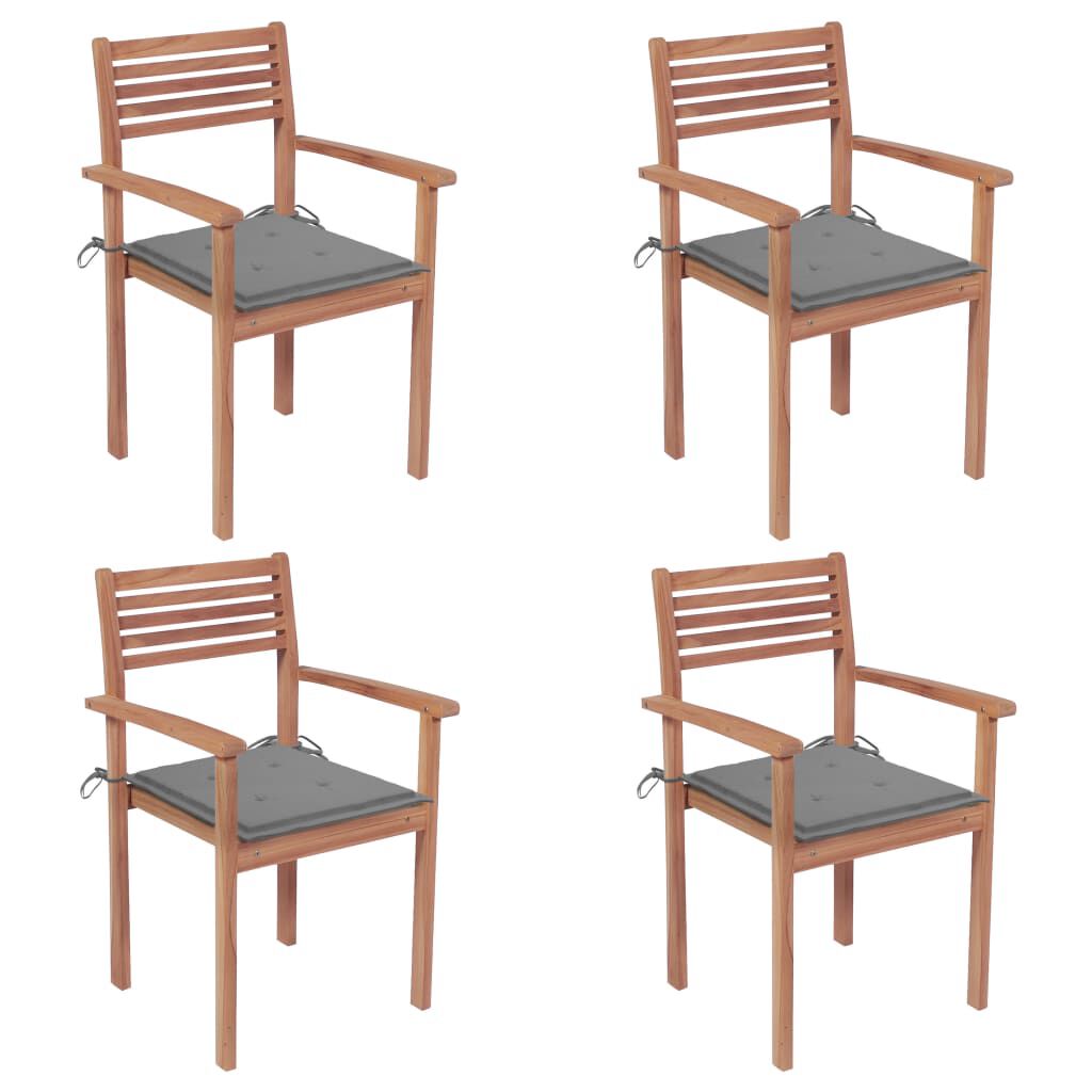 vidaXL Καρέκλες Κήπου 4 τεμ. από Μασίφ Ξύλο Teak με Γκρι Μαξιλάρια