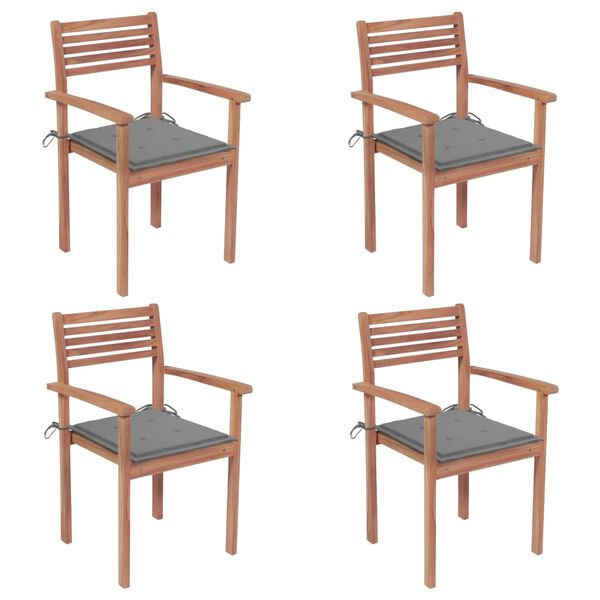 vidaXL Καρέκλες Κήπου 4 τεμ. από Μασίφ Ξύλο Teak με Γκρι Μαξιλάρια