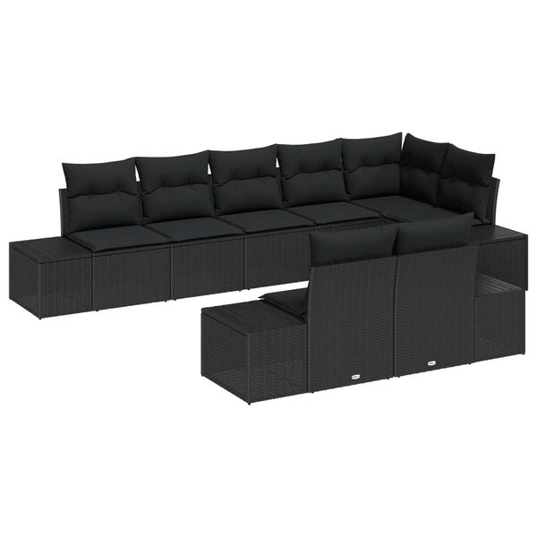vidaXL Σετ Καναπέ Κήπου με μαξιλάρι 8 pcs Μαύρο Πολυ ράταν