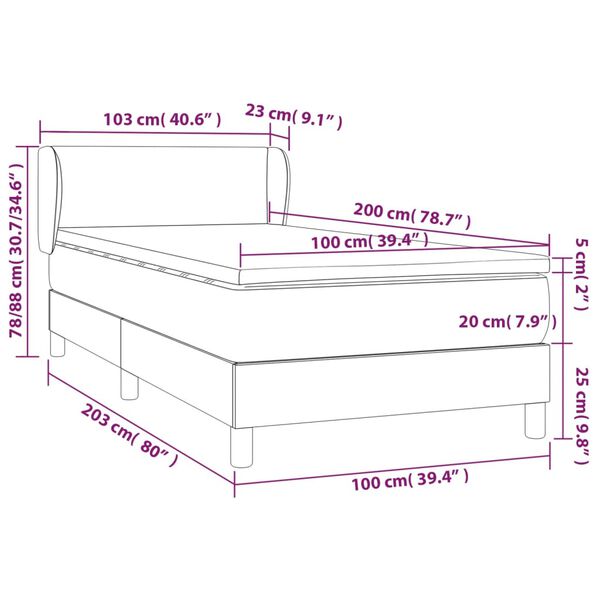 vidaXL Κρεβάτι Boxspring με Στρώμα Σκούρο Πράσινο 100x200εκ. Βελούδινο