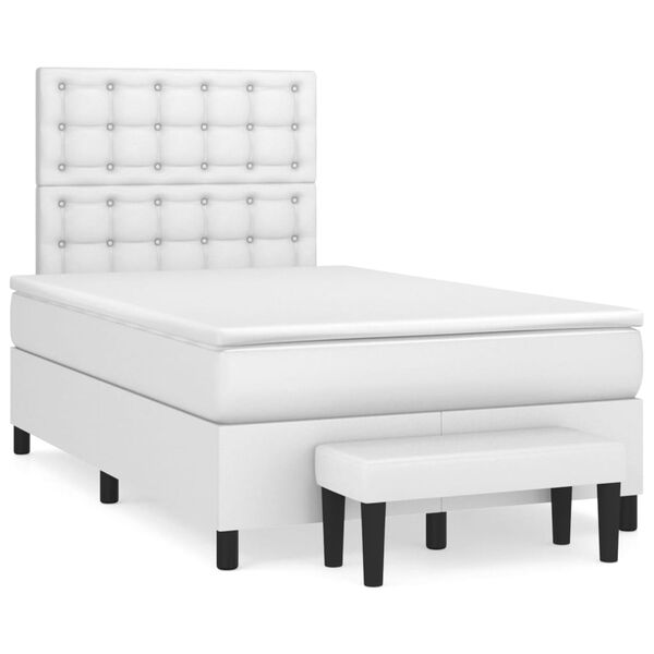 vidaXL Κρεβάτι Boxspring με Στρώμα Λευκό 120x200εκ.από Συνθετικό Δέρμα