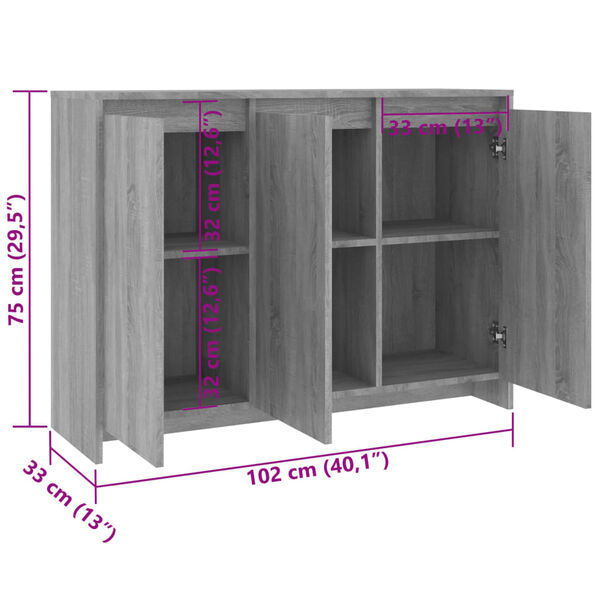 vidaXL Μπουφές Γκρι Sonoma 102x33x75 εκ. από Επεξεργασμένο Ξύλο