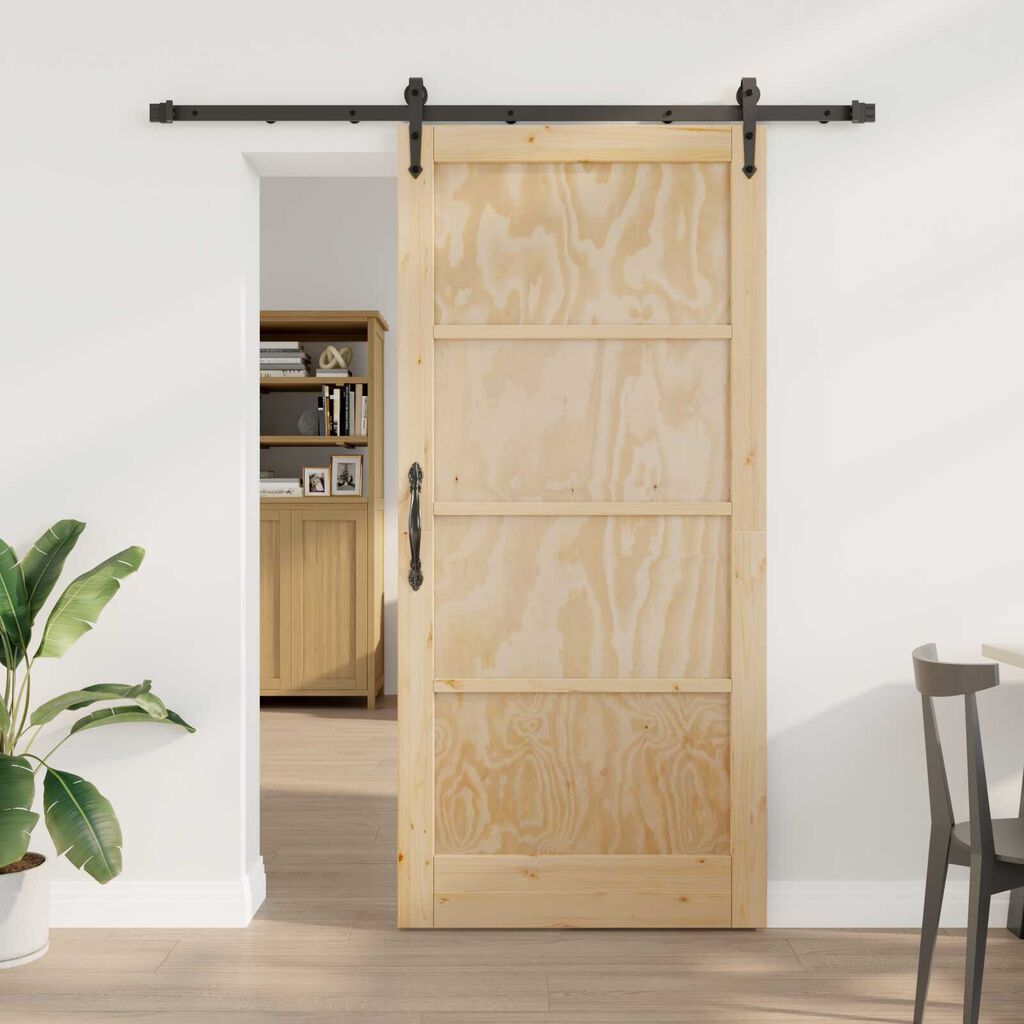vidaXL Συρόμενη Πόρτα Φυσικό και μαύρο 93 x 202 cm