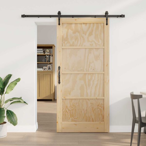 vidaXL Συρόμενη Πόρτα Φυσικό και μαύρο 93 x 202 cm