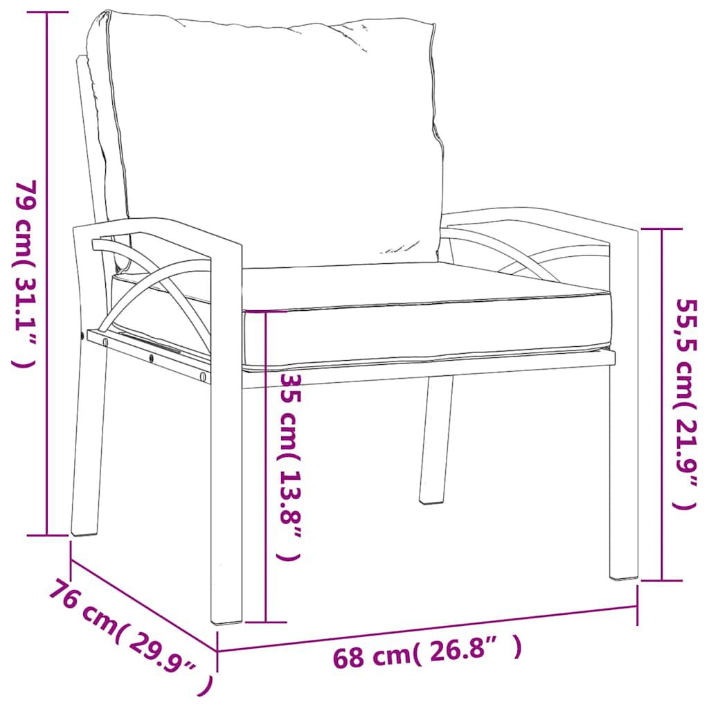 vidaXL Καρέκλα Κήπου 68 x 76 x 79 εκ. Ατσάλινη Μαξιλάρια Χρώμα Άμμου